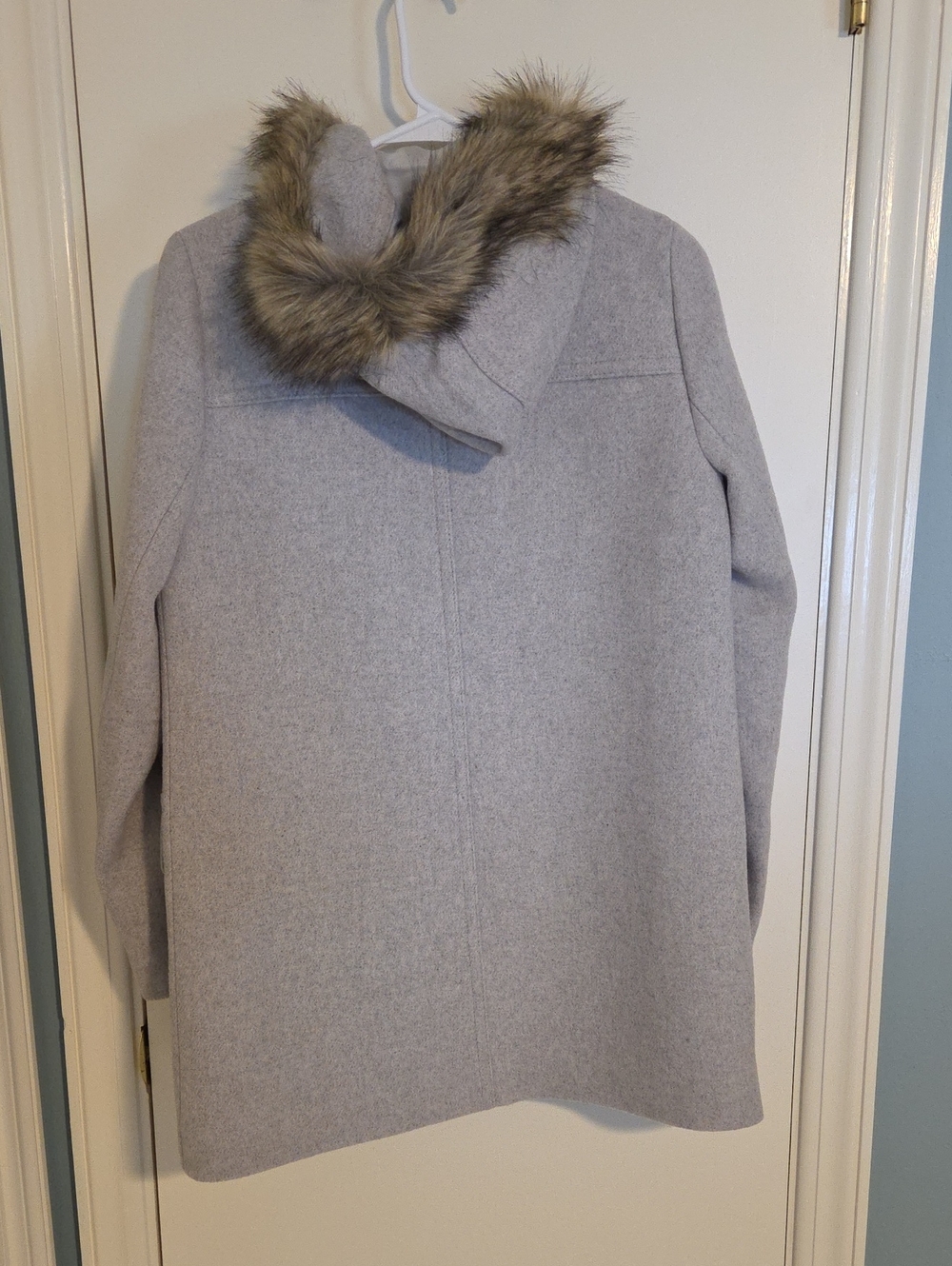 J. Crew Light Gray Wool-Blend Peacoat with Faux Fur Trim - Picture 4 of 4